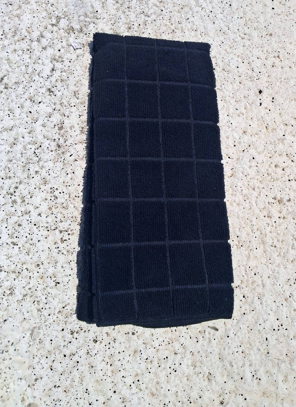 Black microfiber grid waffle texture hand towel 15x25 inch plain back view