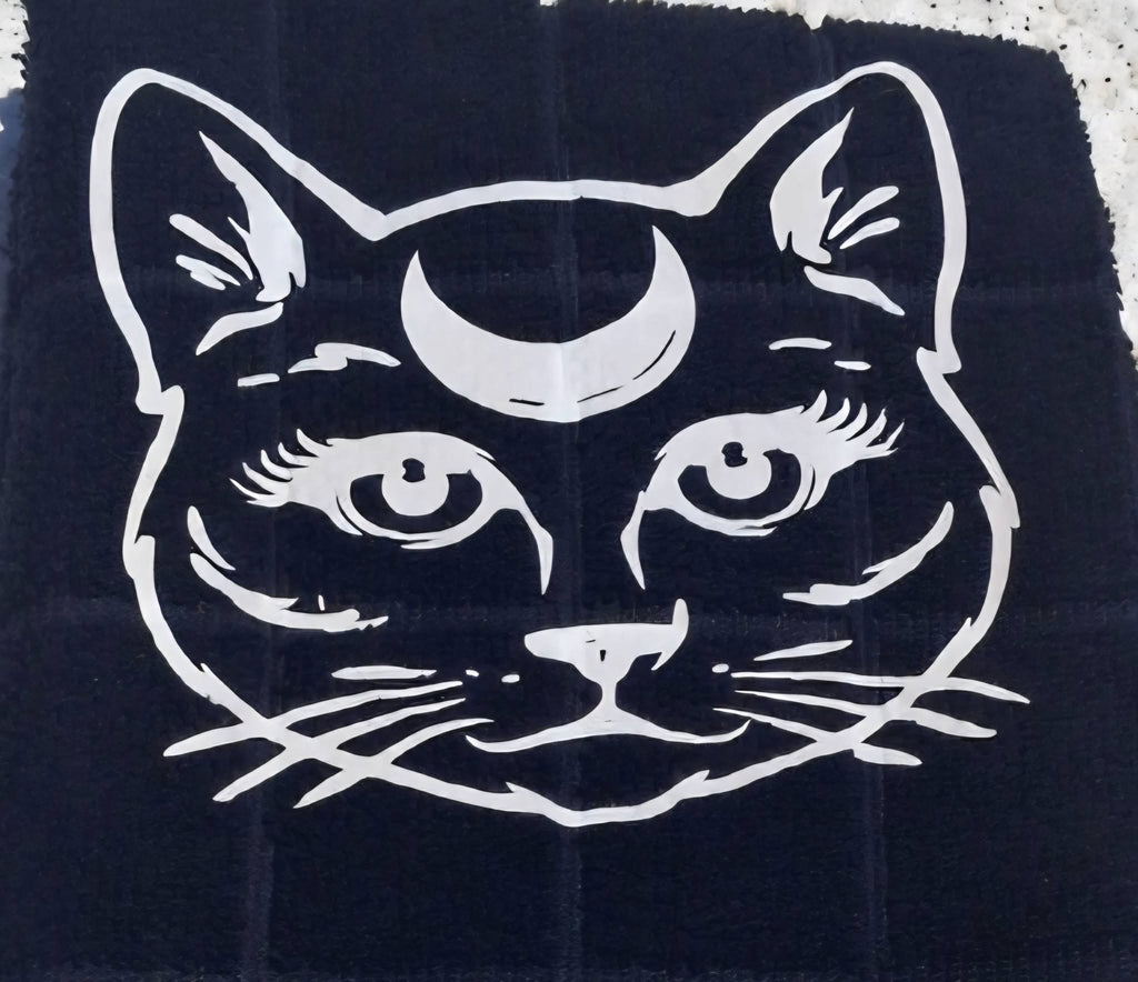 Moon Cat Triple Goddess Hand Towel – Black Microfiber 15x25" Handmade Design