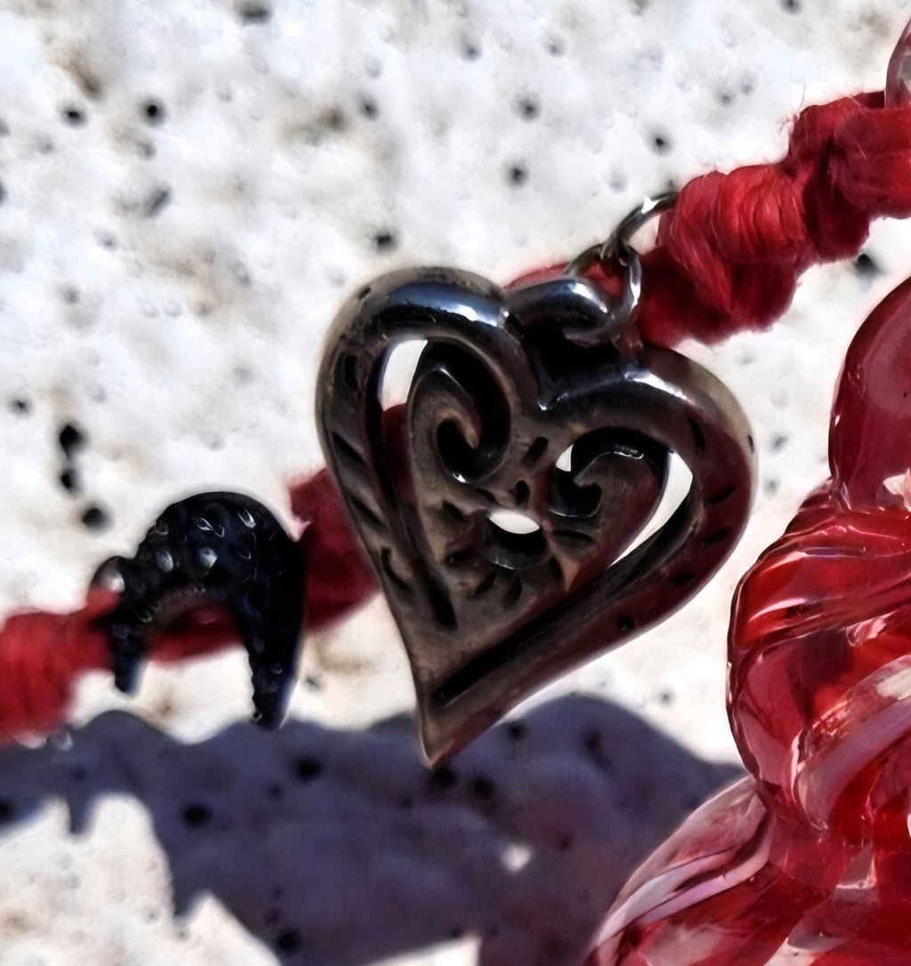 Red Speckled Hand Blown Glass Finial Suncatcher Ornament with Intention Charm Cord