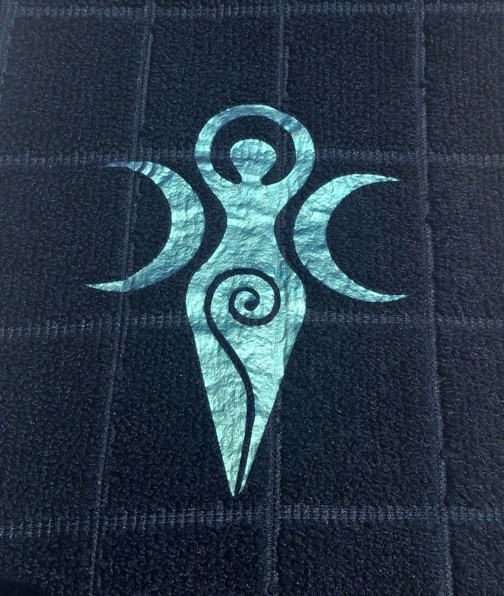 Goddess Triple Moon Hand Towel – Black Microfiber 15x25" Handmade Design