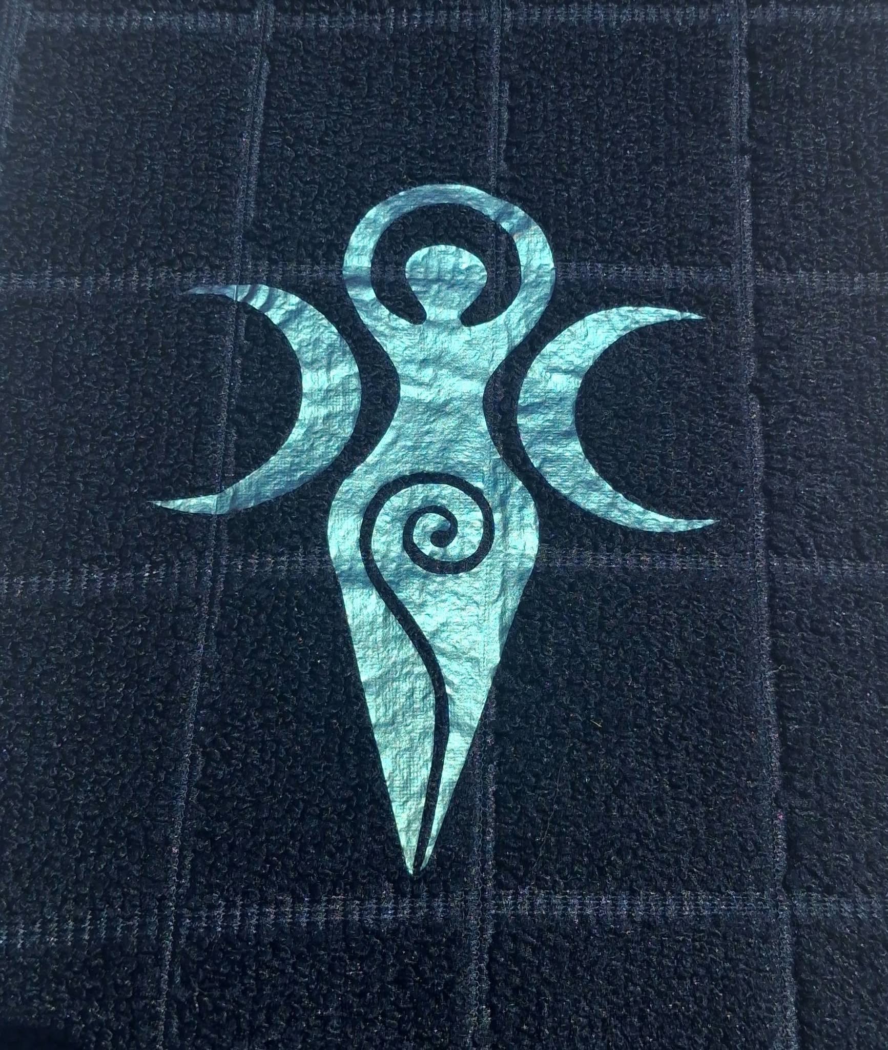 Goddess Triple Moon Hand Towel – Black Microfiber 15x25" Handmade Design