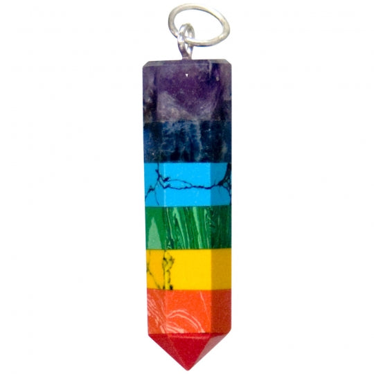 7 Chakra Rainbow Layered Crystal Point Pendant – Energy Alignment Spiritual Jewelry | Choose Your Chain