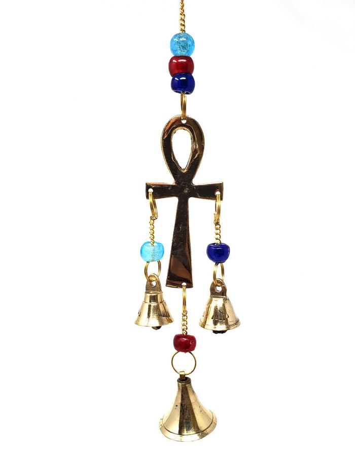 Ankh Brass Wind Chime with Beads 9" Long