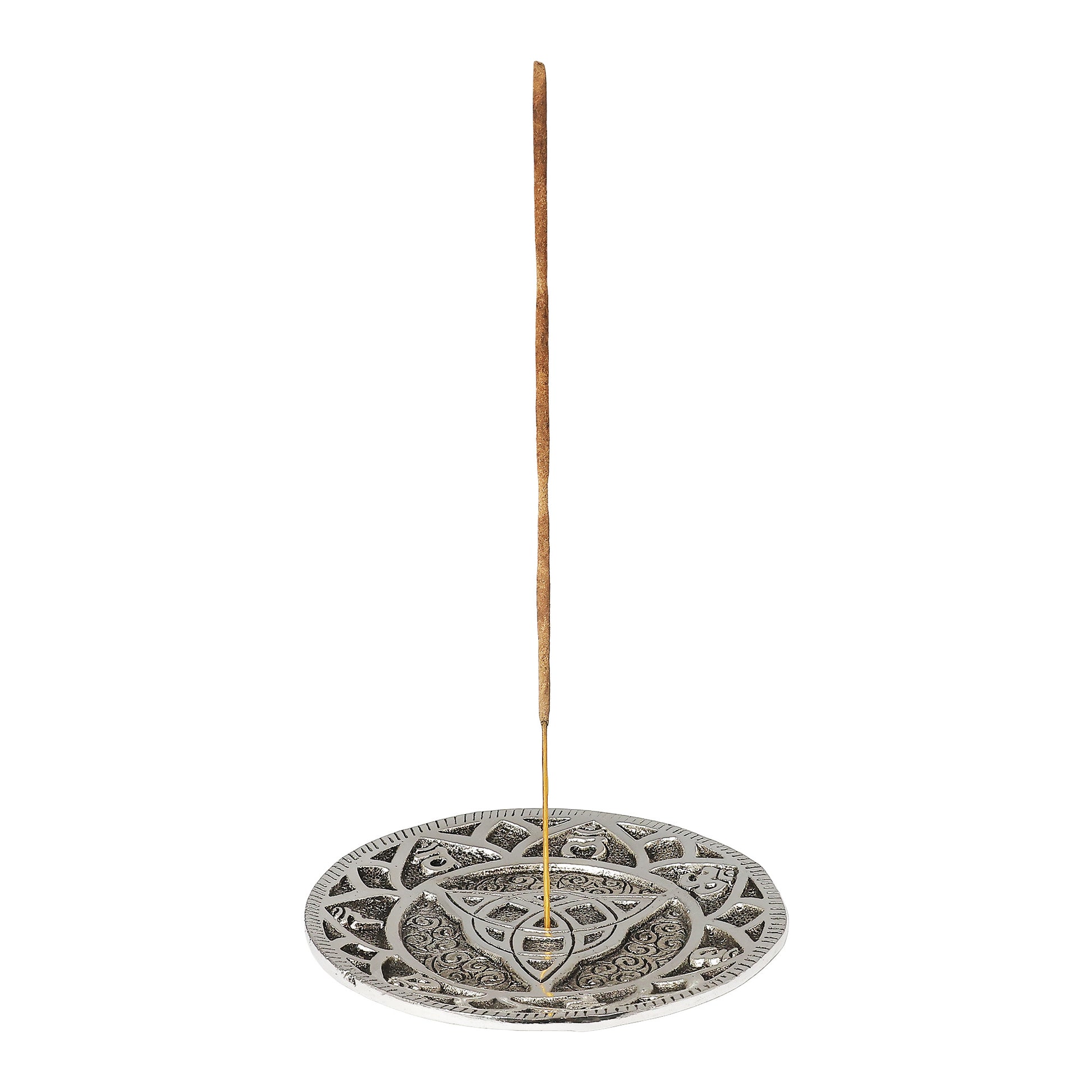 Vrinda Metal Chakra Trinity Knot Incense Holder | 4.5" Round | Cone & Stick | Handcrafted in India