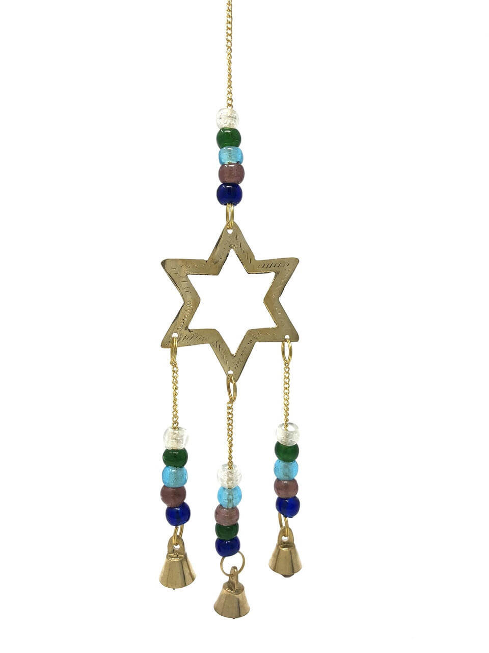 Brass Star Wind Chime with Bells | Colorful Beads | 12" | Sacred Space & Boho Home Decor