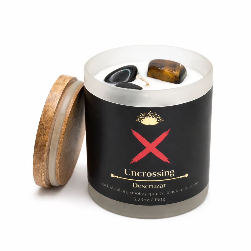 Uncrossing (Descruzar) Scented Crystal Candle | Black Obsidian, Smokey Quartz & Black Tourmaline | Soy Blend 5.29oz