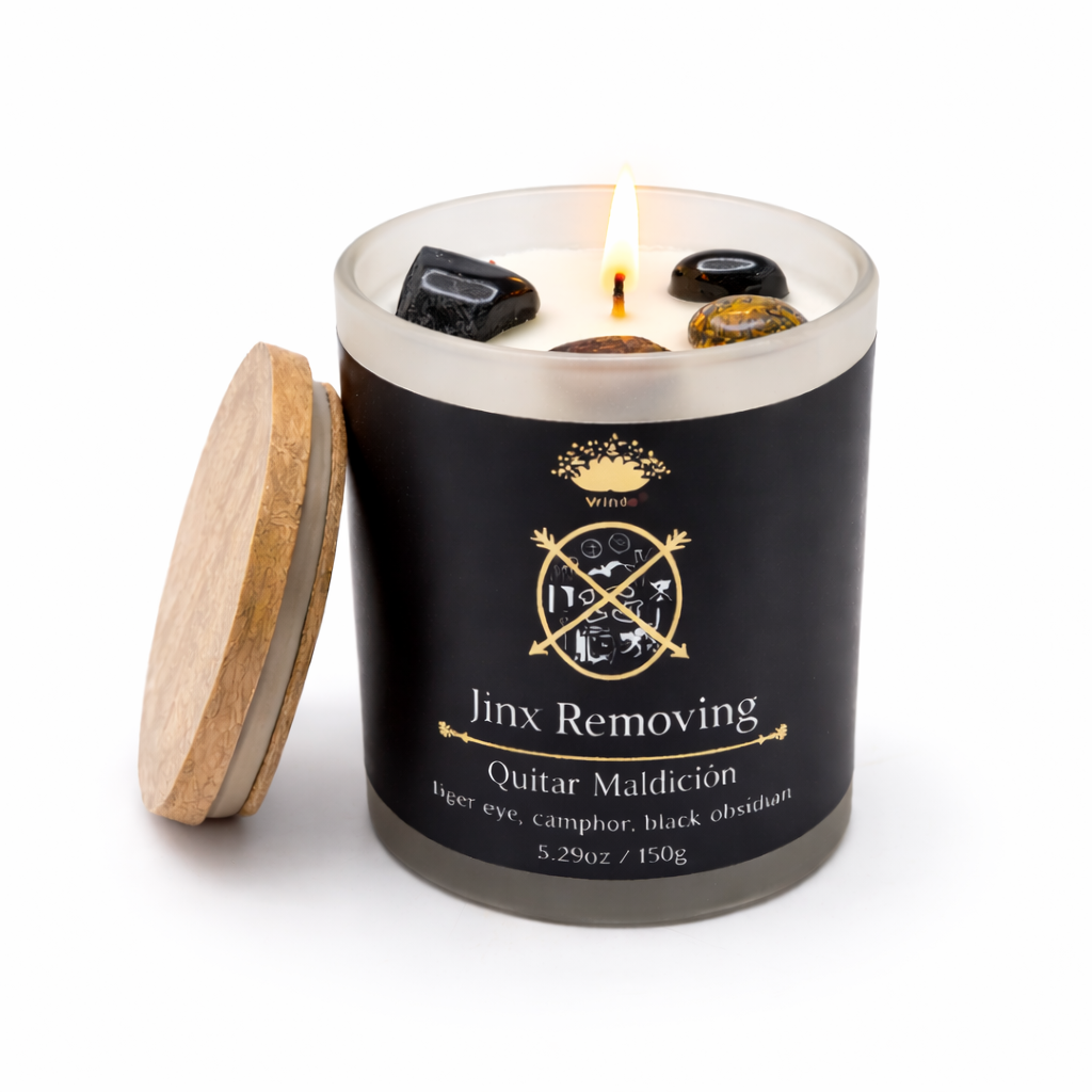 Jinx Removing Scented Glass Candle – Break Curses, Clear Blockages & Reclaim Your Power | Tiger's Eye, Camphor & Black Obsidian | Soy Blend