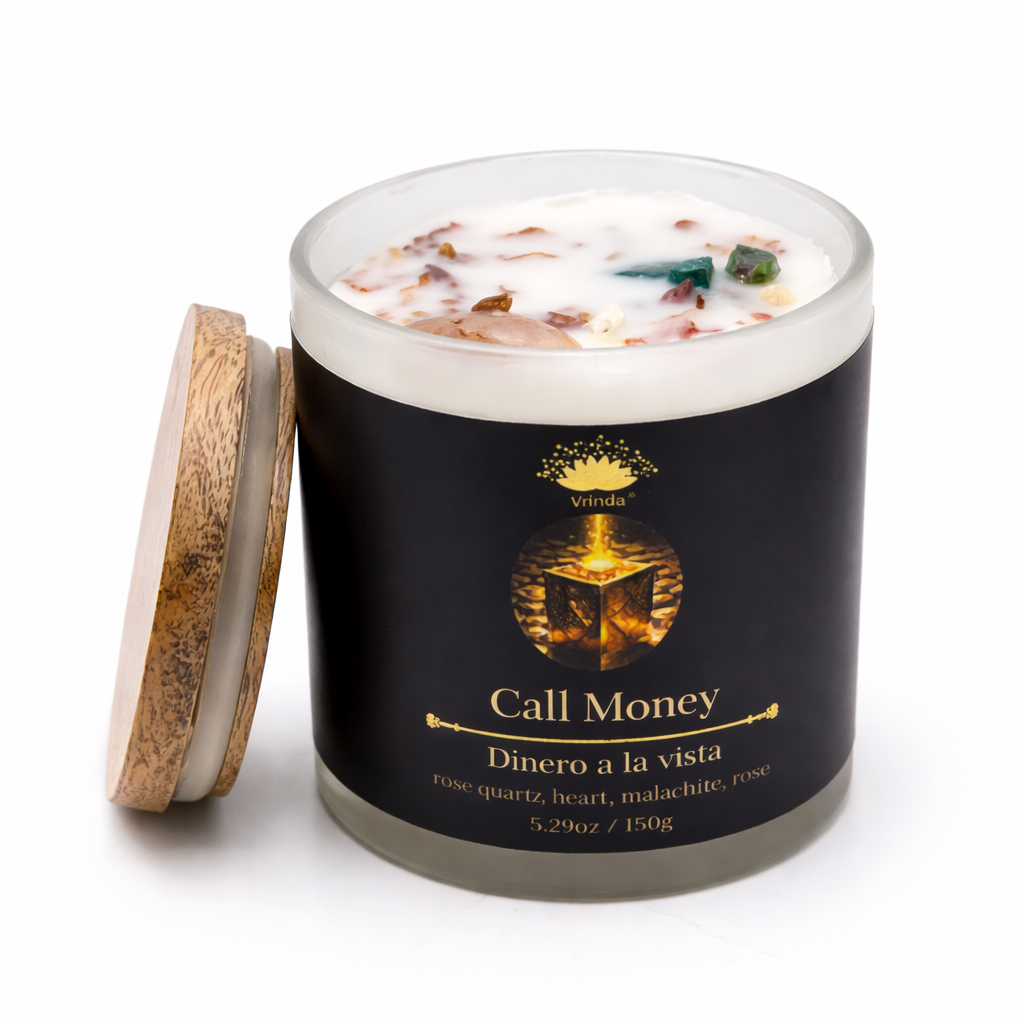 Call Money (Dinero a la Vista) Scented Crystal Candle | Rose Quartz, Malachite & Rose | Soy Blend 5.29oz