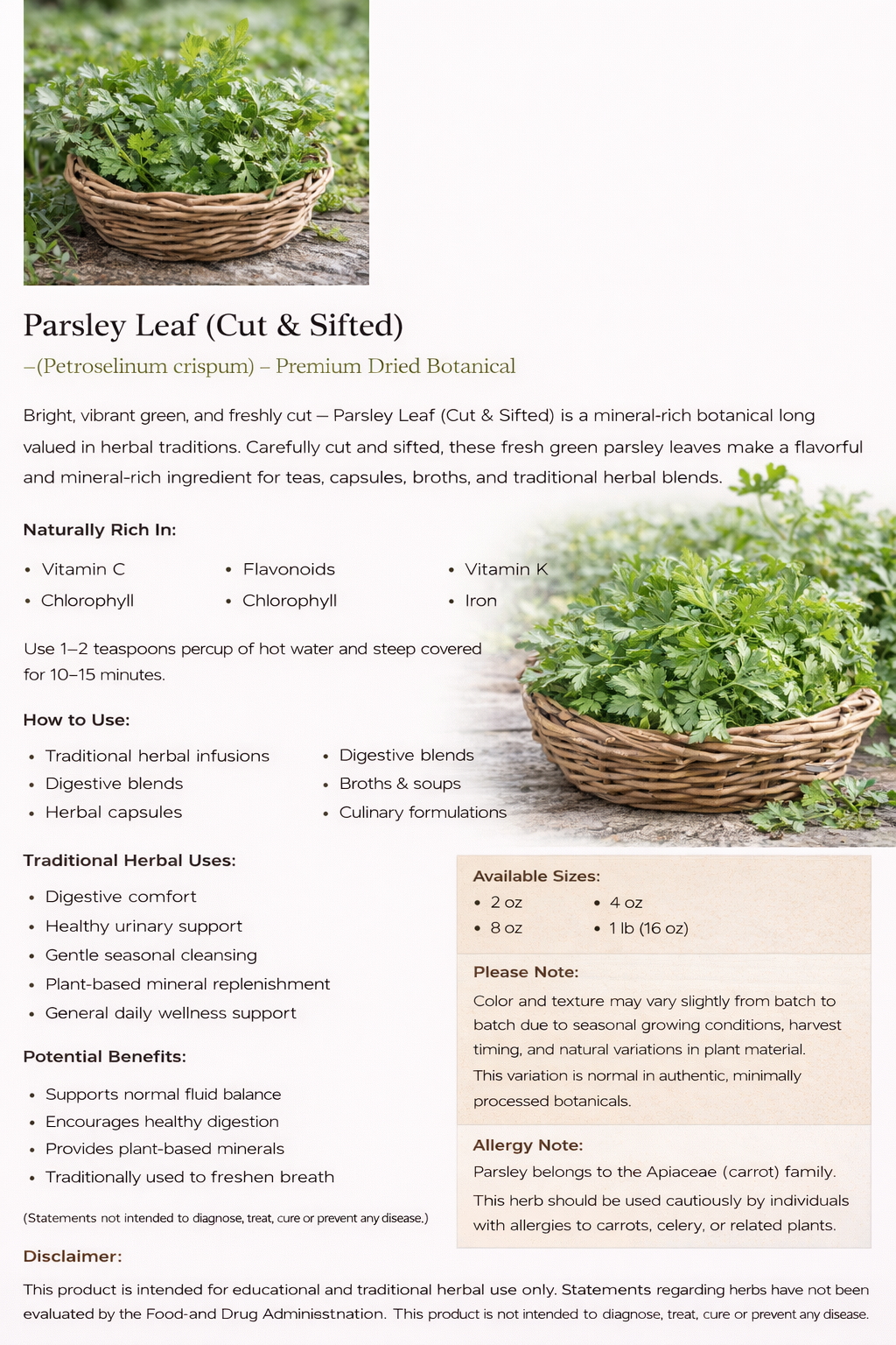 Parsley Leaf Powder (Petroselinum crispum) – Premium Dried Botanical