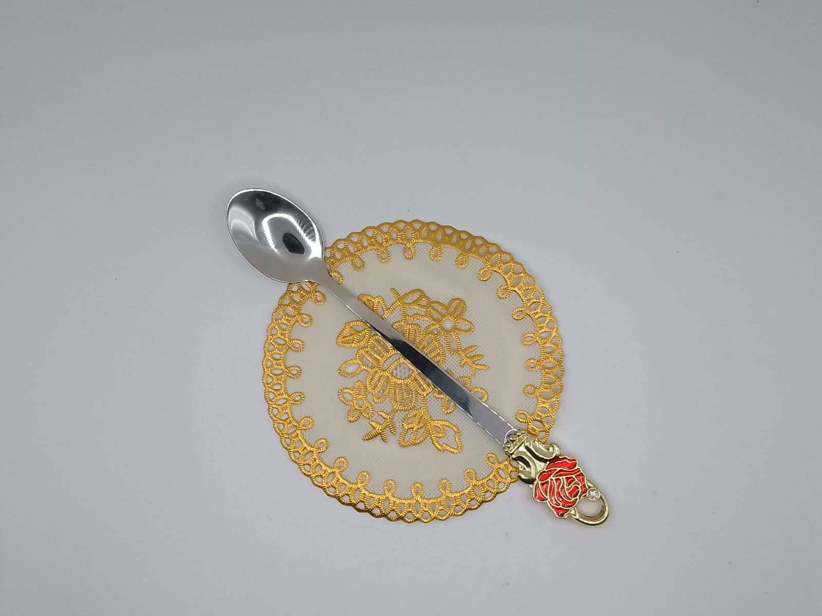 Enamel Rose & Butterfly Glass Tea Mug Set with Spoon & Coaster – Red Decorative Cup Gift