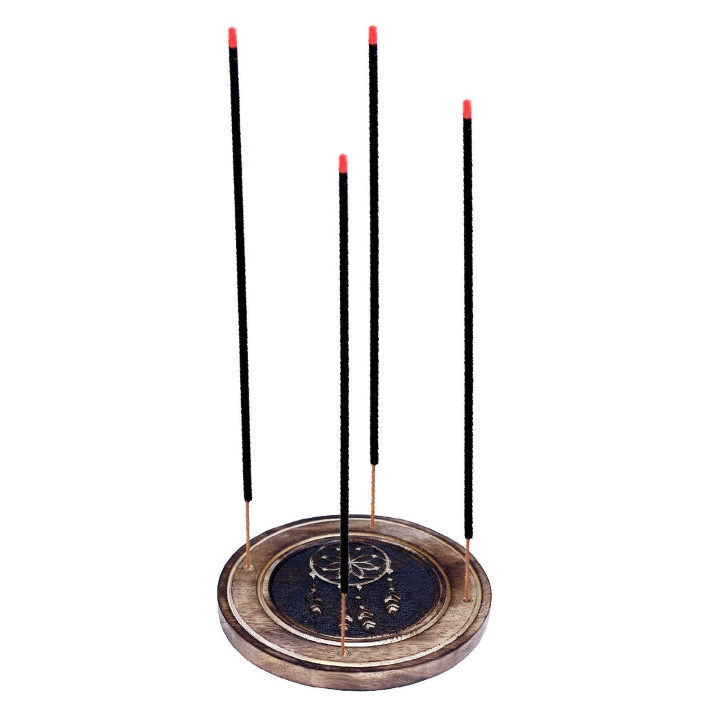 Wood Round Etched Incense Burner 4" | Sacred Symbol Collection