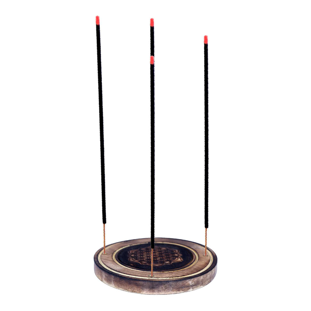 Wood Round Etched Incense Burner 4" | Sacred Symbol Collection