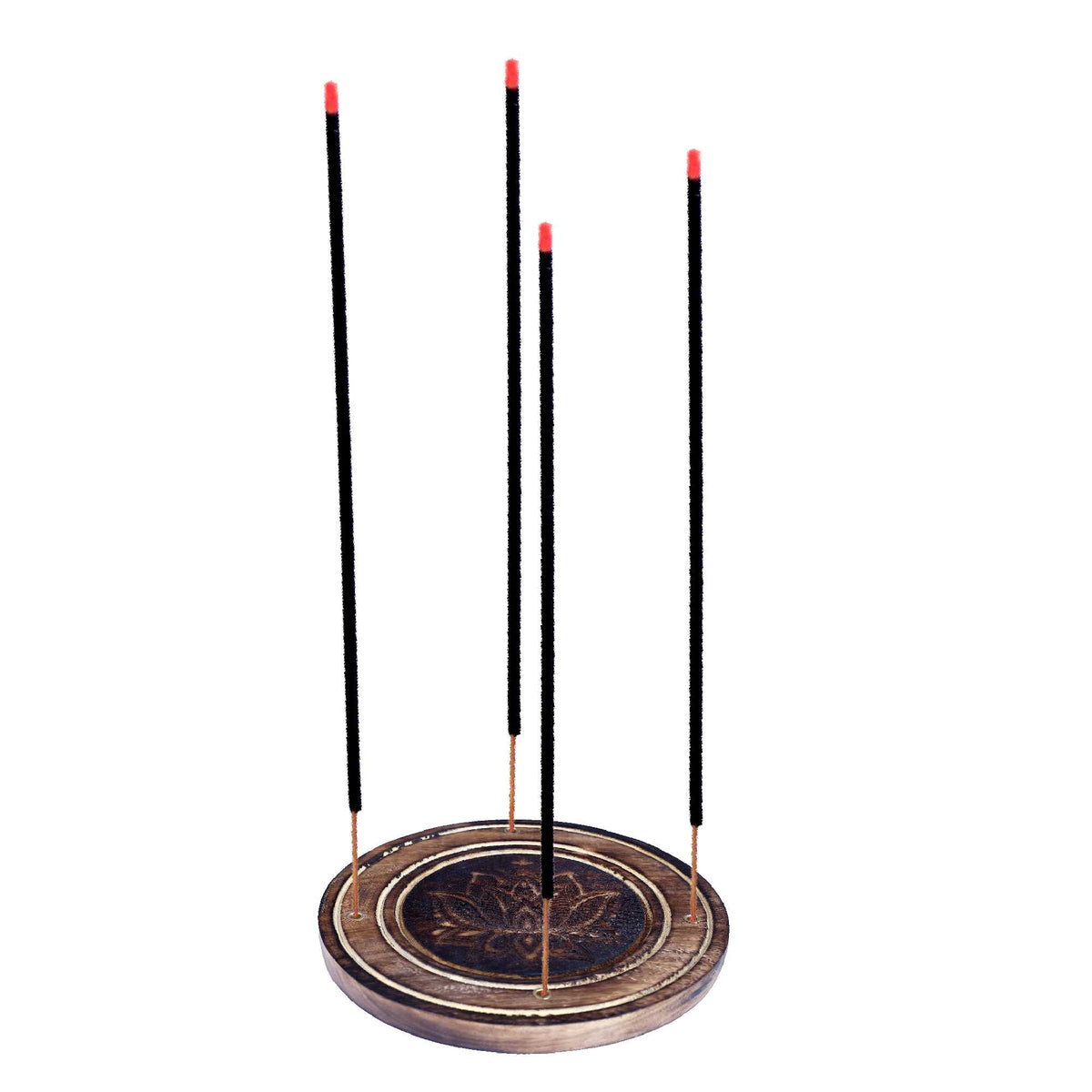 Wood Round Etched Incense Burner 4" | Choose Your Design | Lotus, Flower of Life, Dreamcatcher, Pentacle & Om