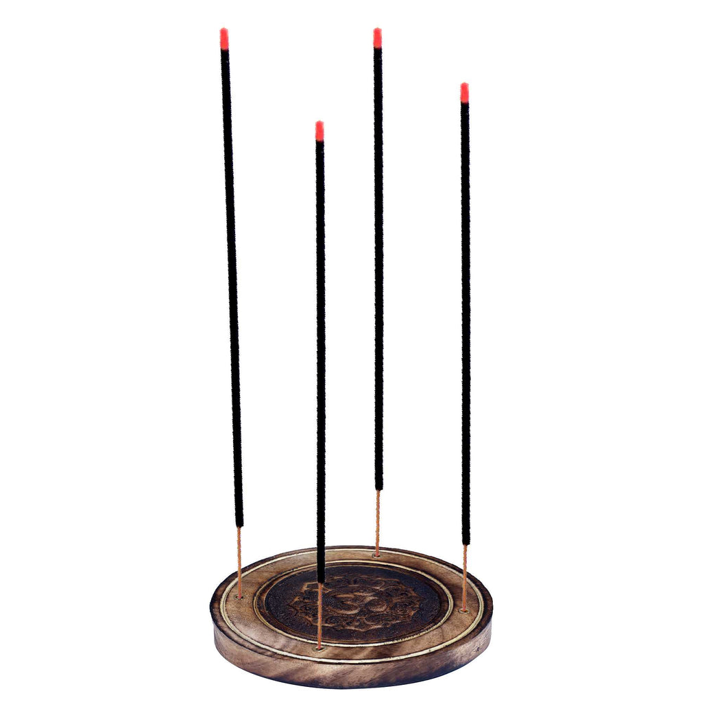 Wood Round Etched Incense Burner 4" | Sacred Symbol Collection