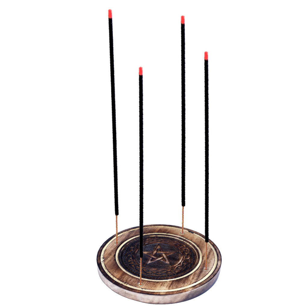 Wood Round Etched Incense Burner 4" | Sacred Symbol Collection