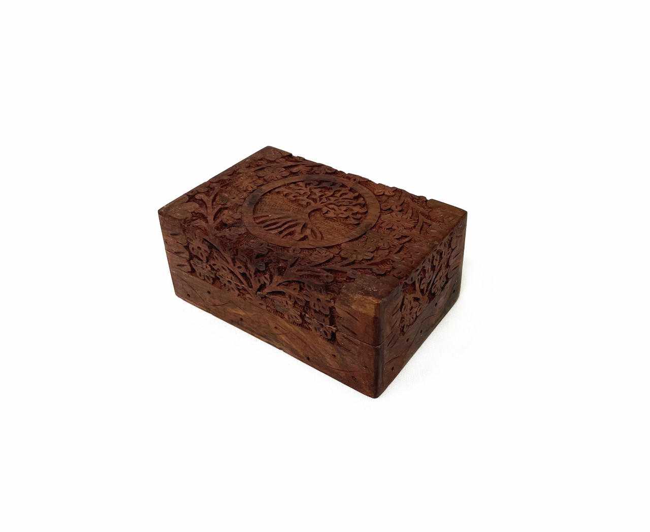 Tree of Life Carved Wood Storage Box | 4"x6" | Tarot, Jewelry & Ritual Storage | Handcrafted