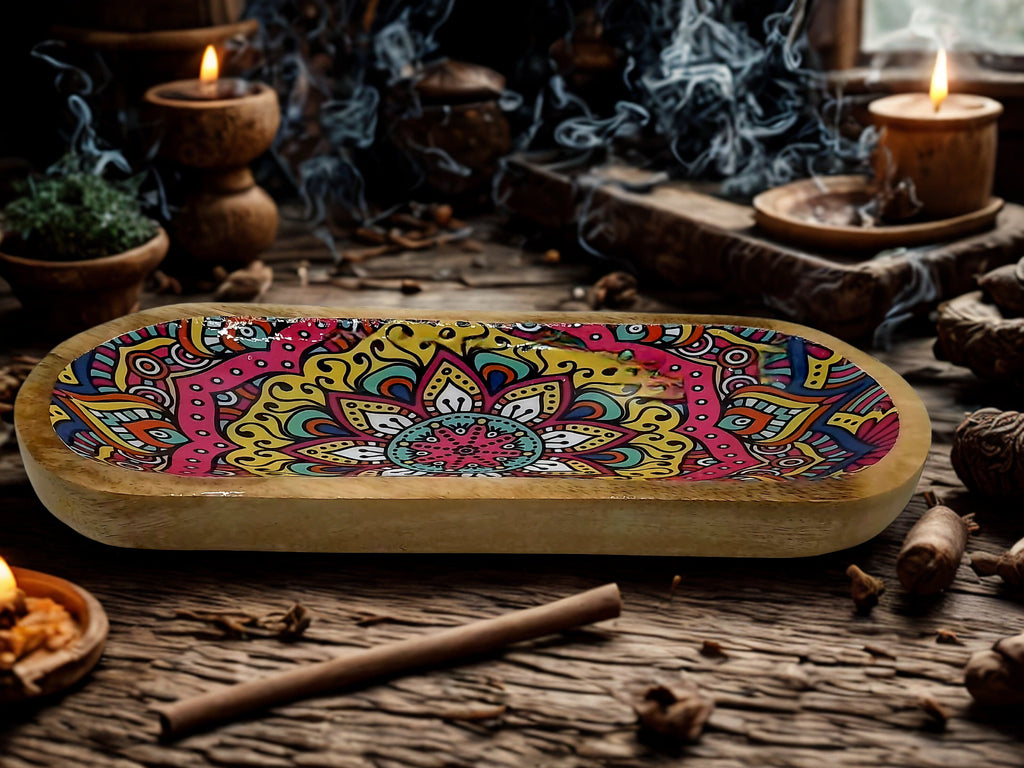 Mandala Multicolor Wood Incense Burner included as a Sacred Smoke kit option