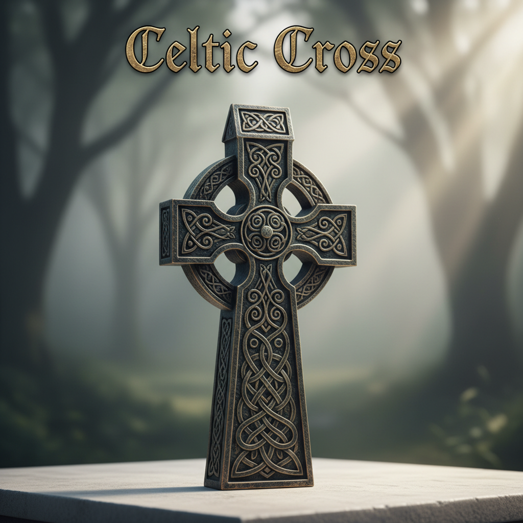 Hand-Carved Celtic Cross Wood Wall Hanging | 12" Round | Celtic Knotwork & Leaf Motifs