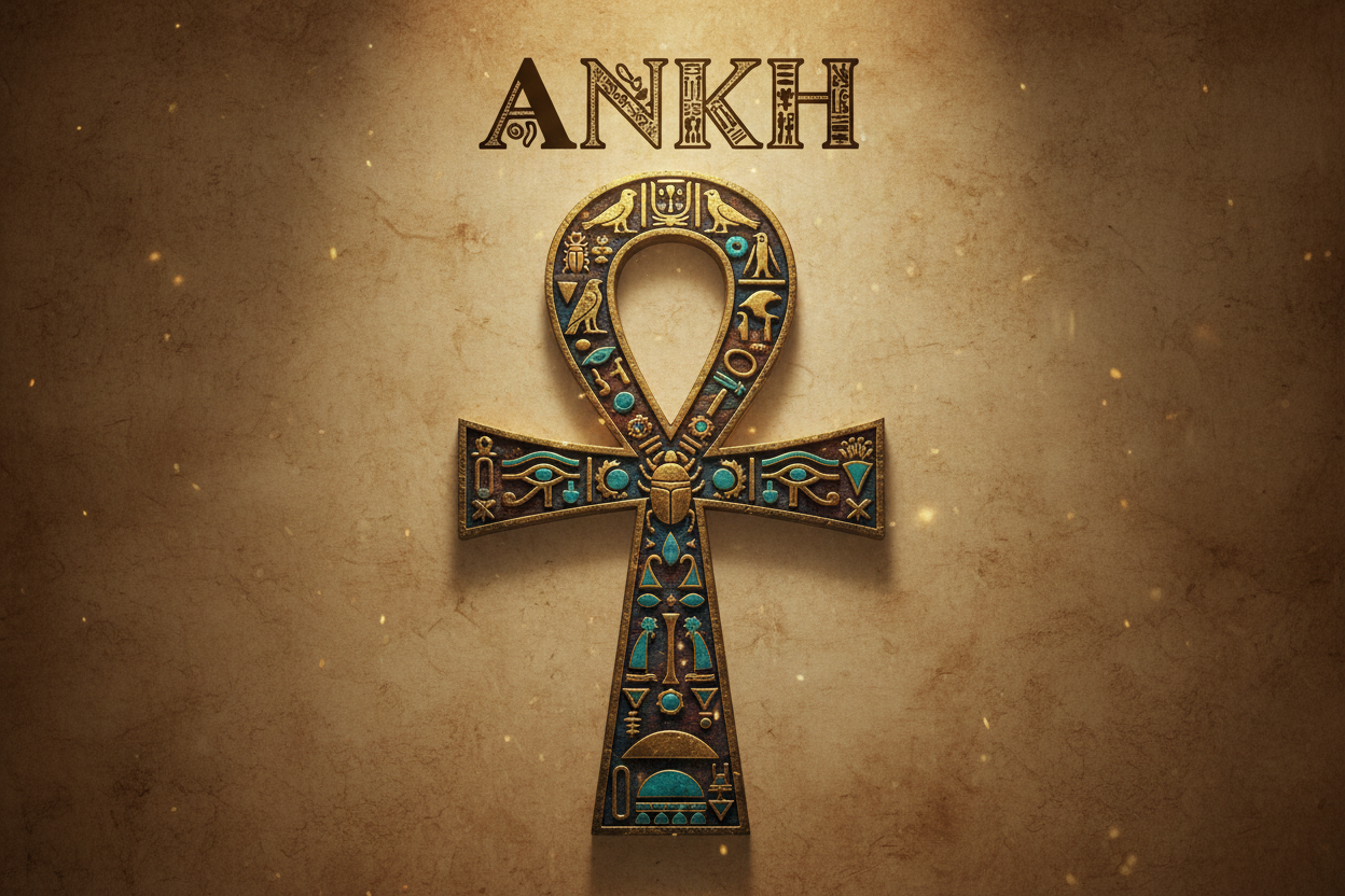 Ankh Egyptian style with word Ankh at top