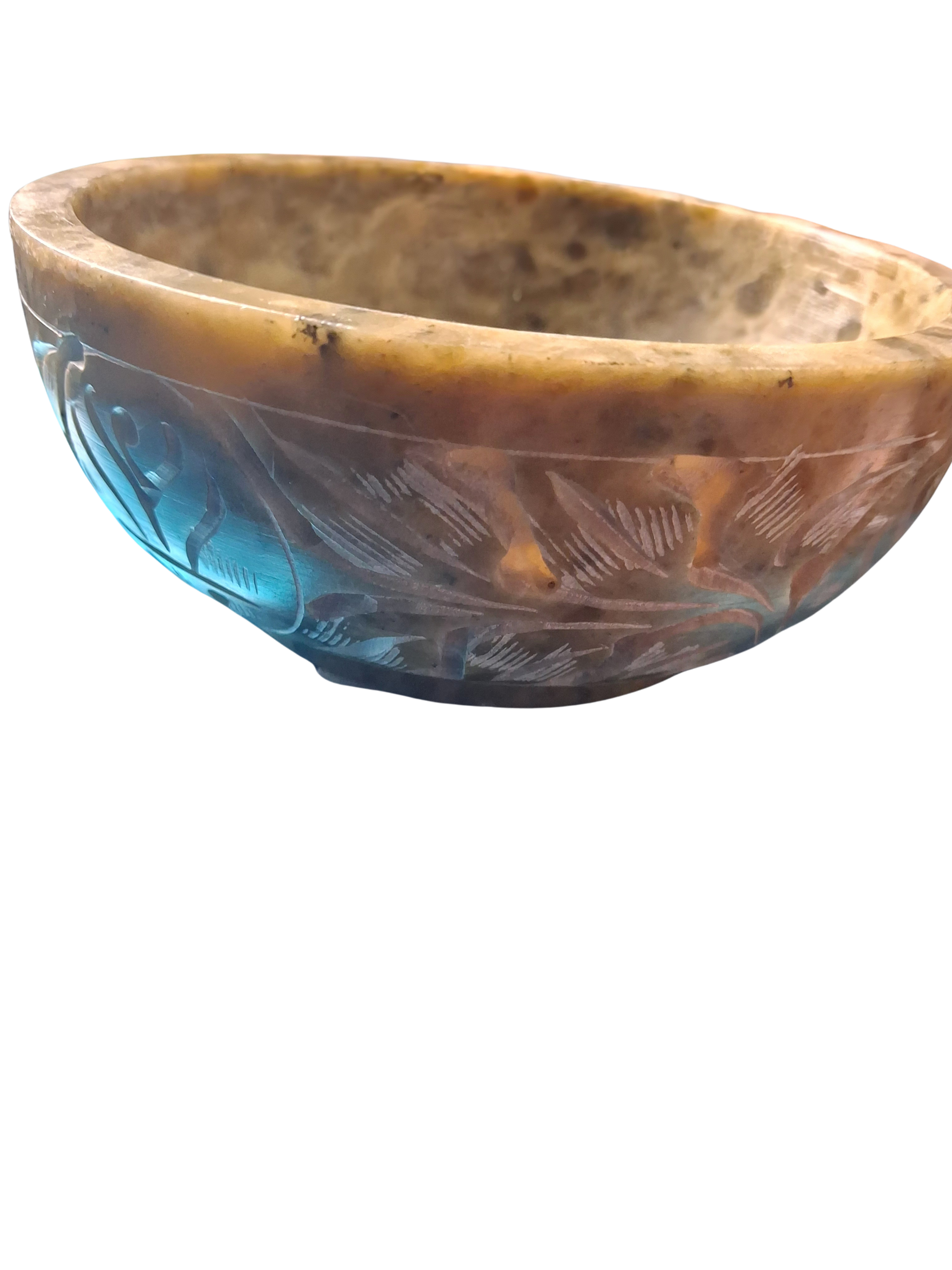 Natural Stone Carved Smudge Bowl 5"D x 2"H