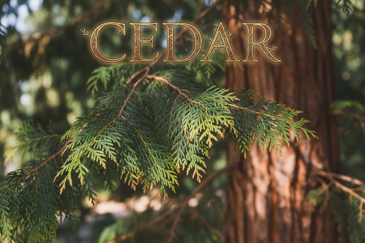 Cedar with the word Cedar at the top of picture