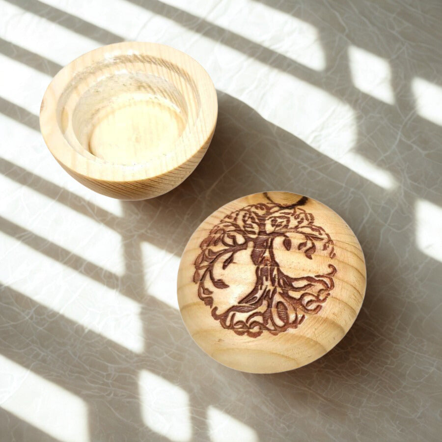 Tree of Life Round Wooden Box 2.5" - Sacred Keepsake Storage