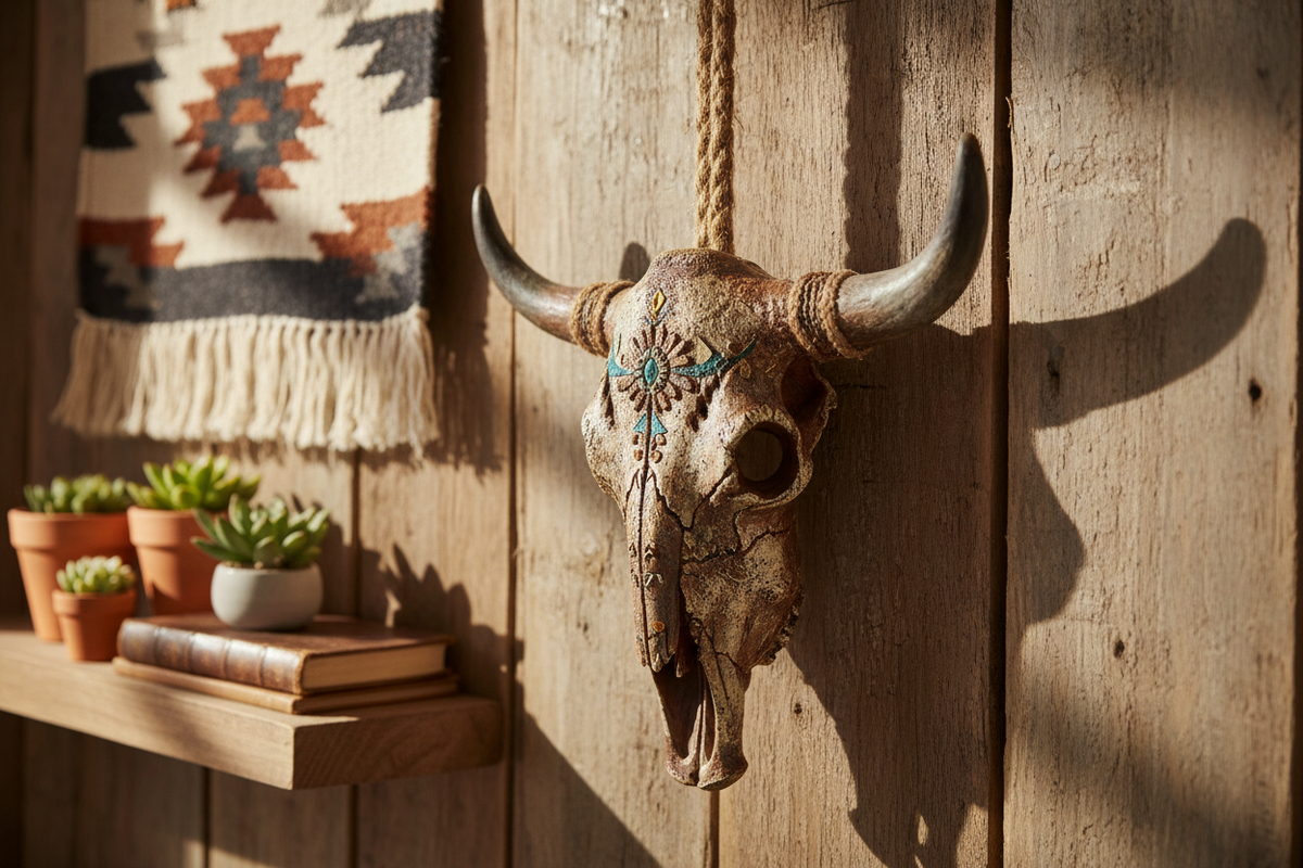 Brown Bull Skull Cast Iron Metal Wall Decor | Rustic Farmhouse & Western Home Accent