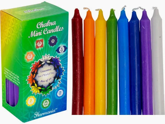 Harmonia 7 Chakra Mini Ritual Candles – Pack of 20 | Root to Crown Spell Candles for Meditation, Energy Healing & Altar Work