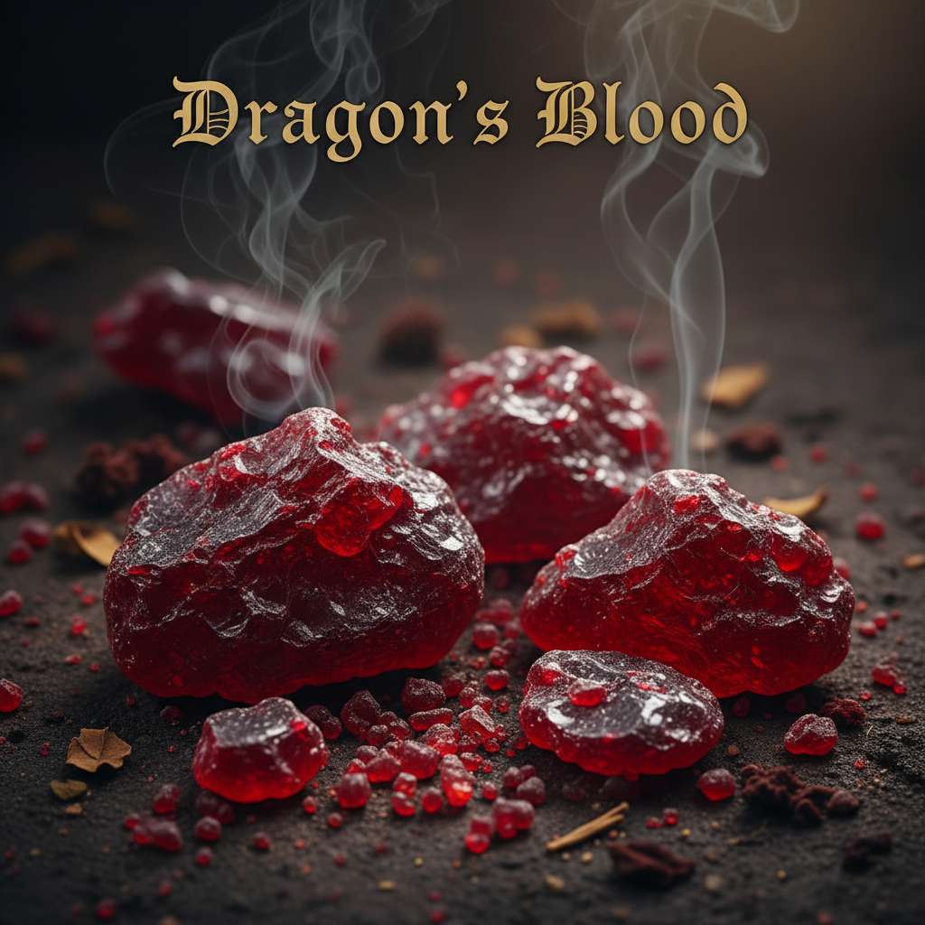 Dragon's Blood Resin with WORDS Dragon's Blood at top of picture