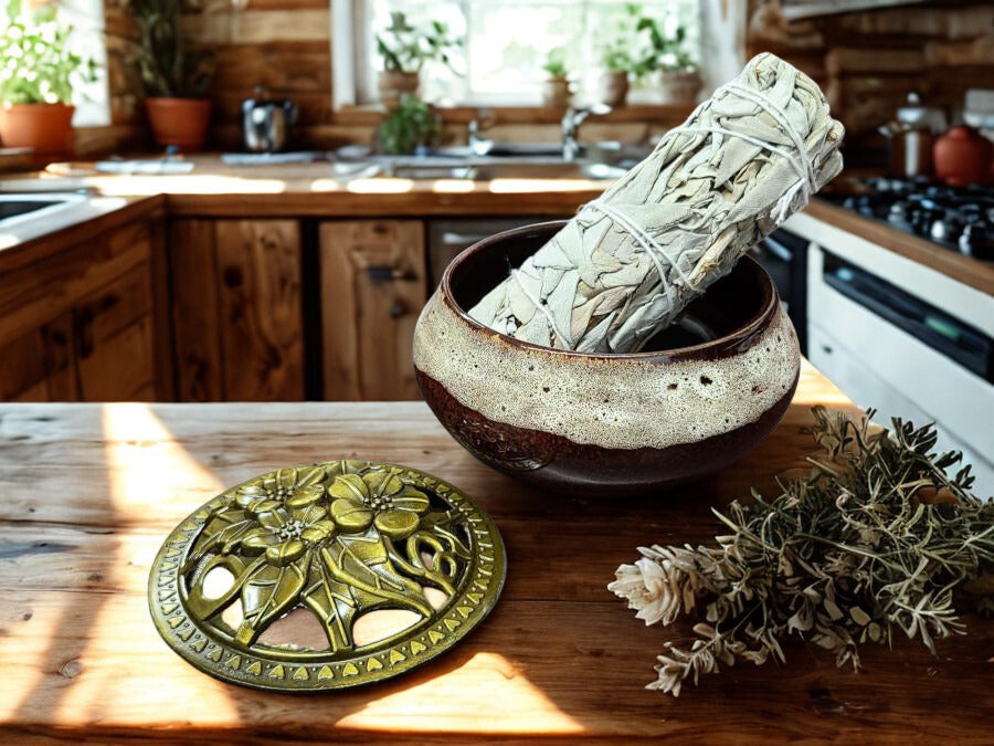 Ceramic Incense Burner Bowl with Floral Lid - 3.75 Inch Charcoal Holder (Choose Color)