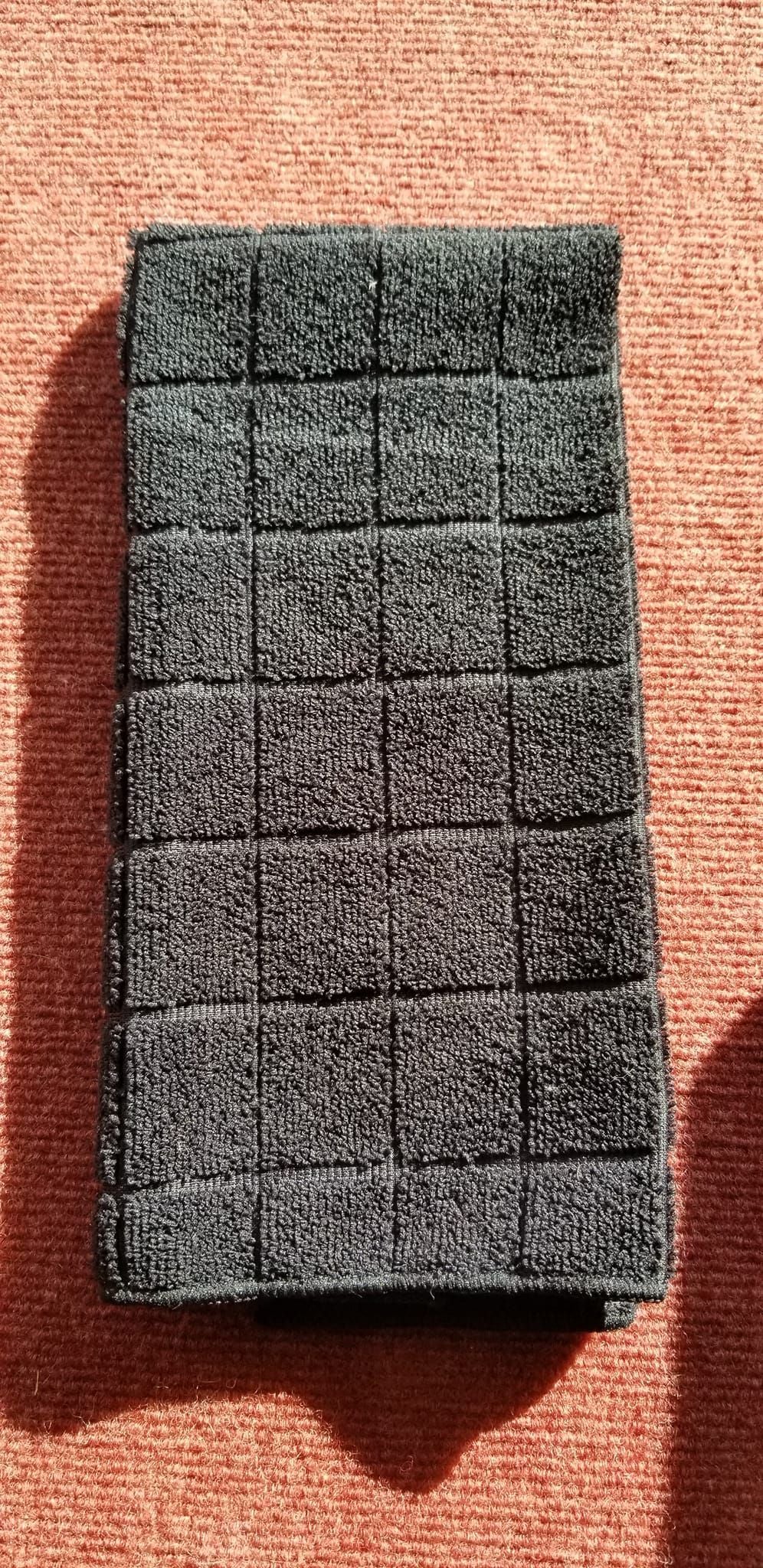 Black microfiber hand towel with silver glitter fairy sitting on crescent moon and mandala sun handmade design