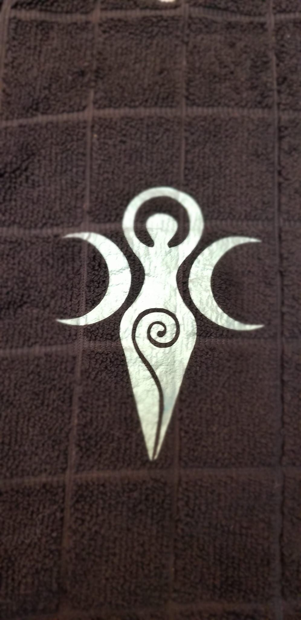 Goddess Triple Moon Hand Towel – Black Microfiber 15x25" Handmade Design