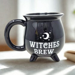 "Witches Brew" Black Ceramic Cauldron Mug - 5" x 4"  Witchy Decor Coffee Cup Tea