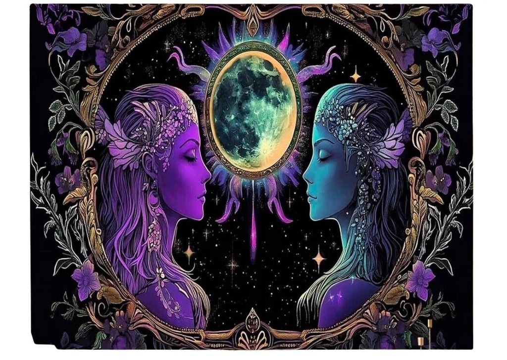 Psychedelic Purple Mystic Lovers Tapestry - Trippy Hippie Meditation Wall Hanging (59 x 51 Inch)