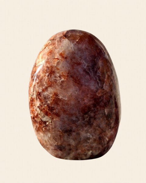 Fire Quartz polished hematoid quartz freeform, original photo on cream background – view 5
