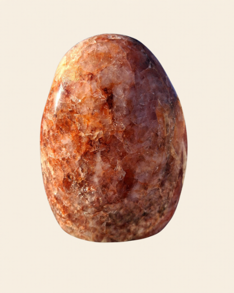 Fire Quartz polished hematoid quartz freeform, original photo on cream background – view 7