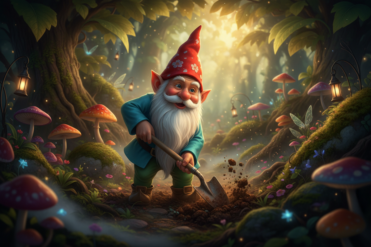 Red Hat Gnome With Shovel | Enchanted Garden Figurine