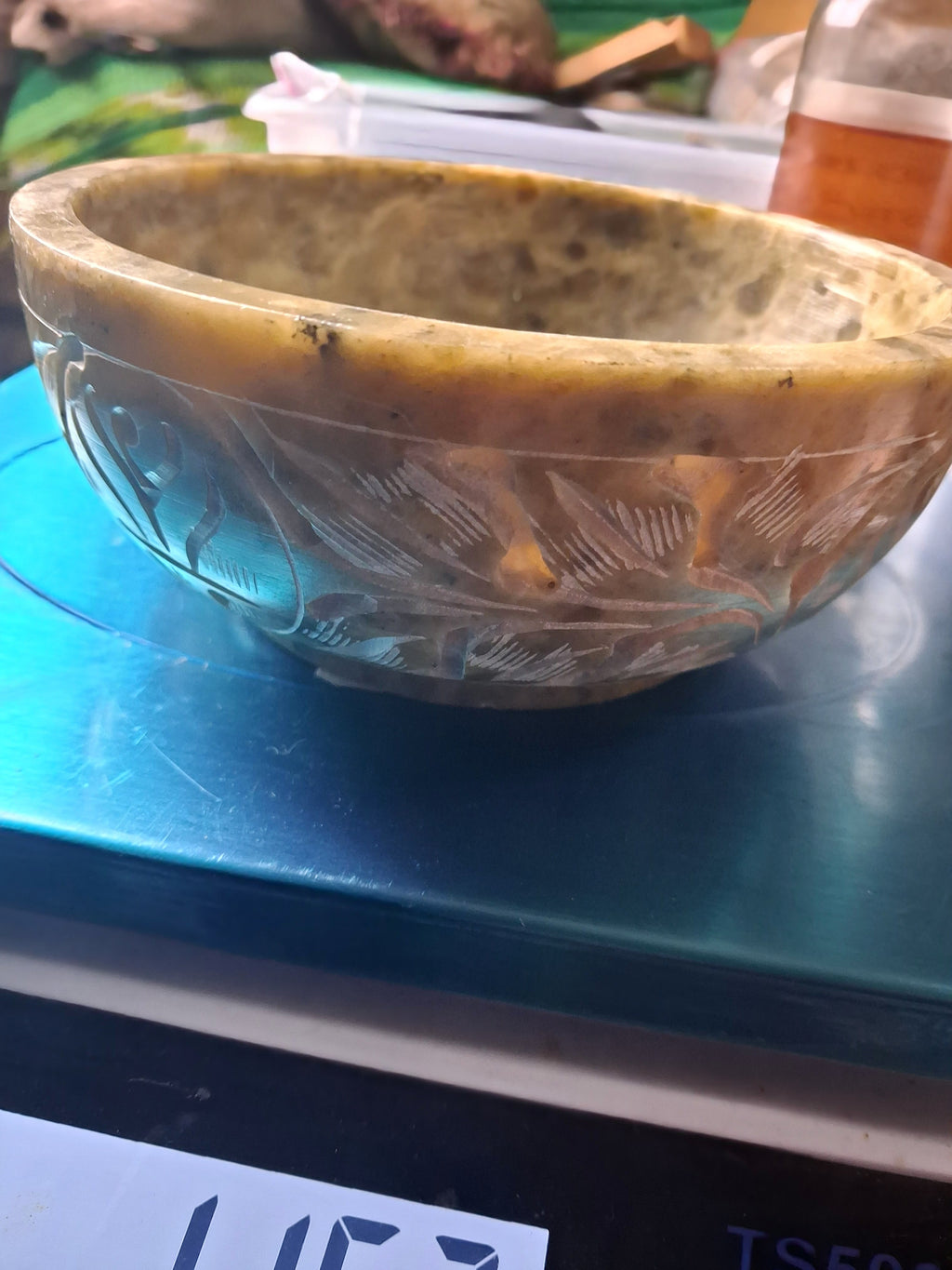 Natural Stone Carved Smudge Bowl 5"D x 2"H