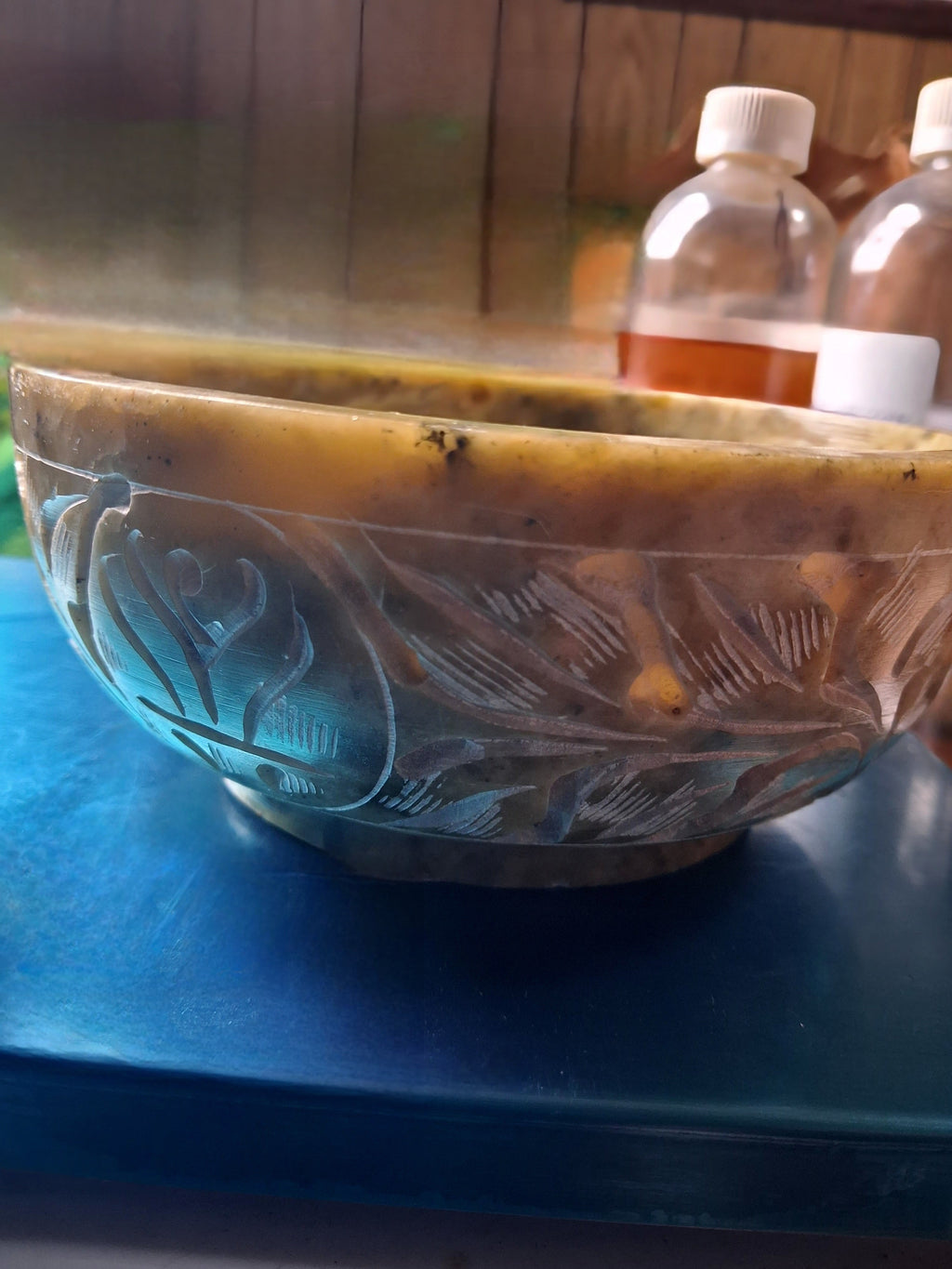 Natural Stone Carved Smudge Bowl 5"D x 2"H