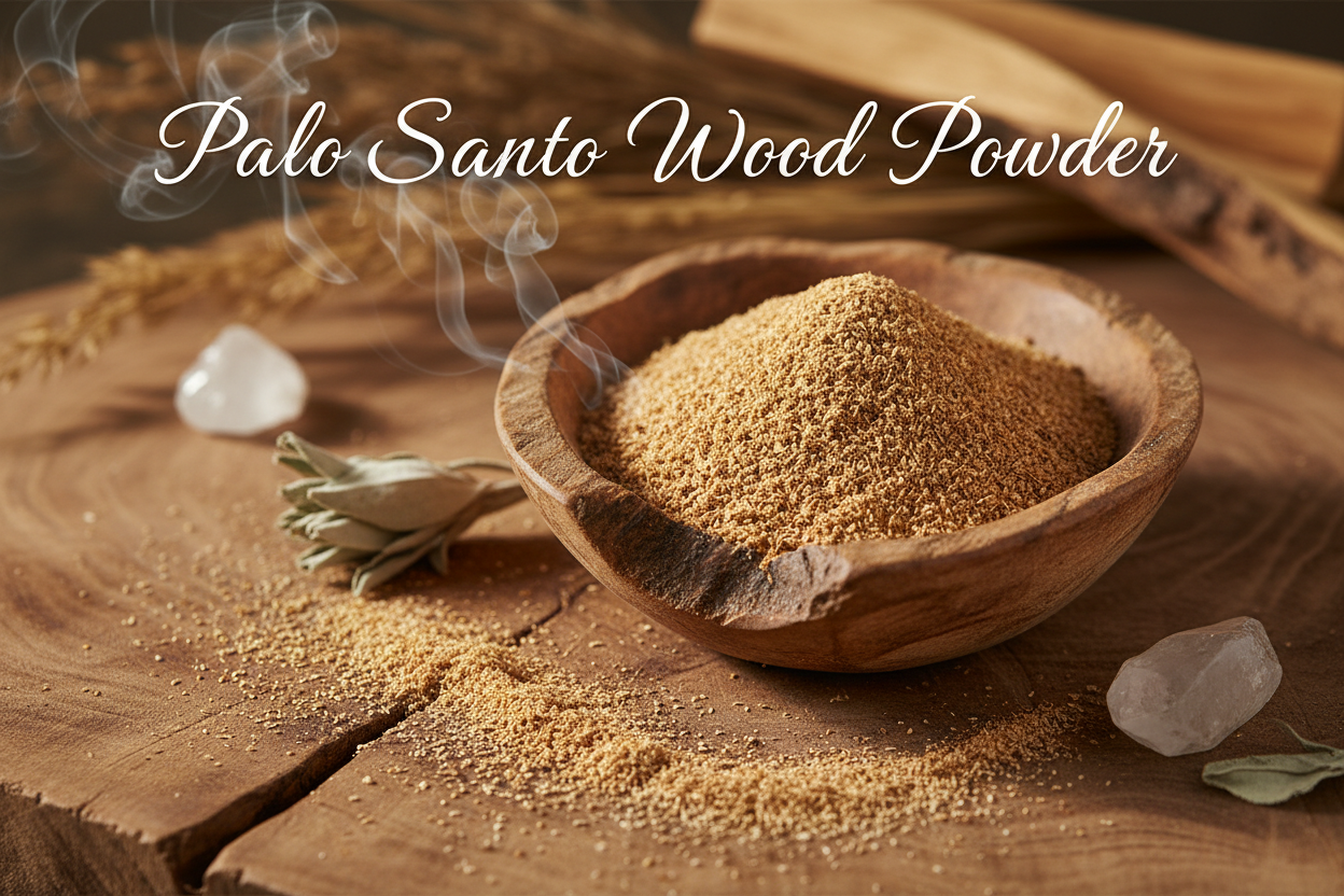 Palo Santo Wood Powder with words Palo Santo Wood Powder