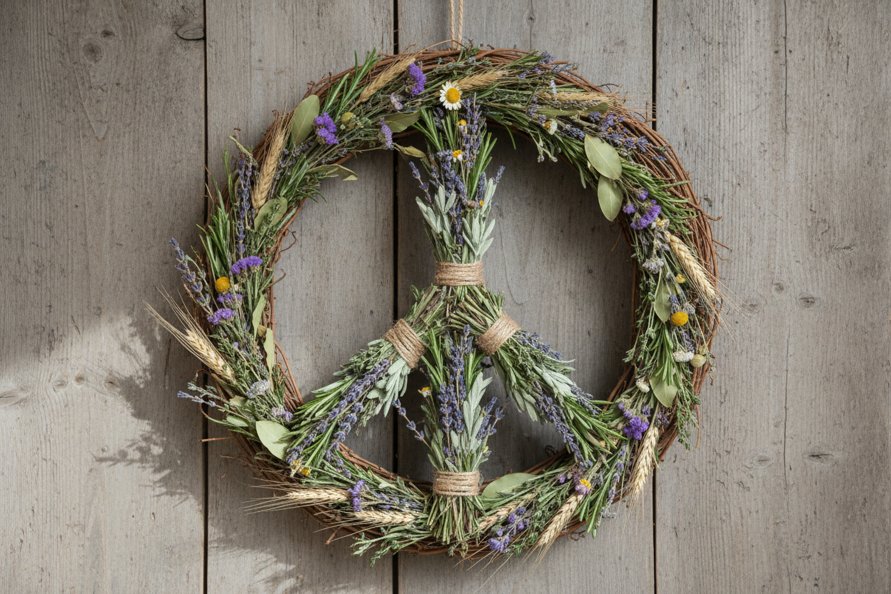 peace symbol wreath from herbs