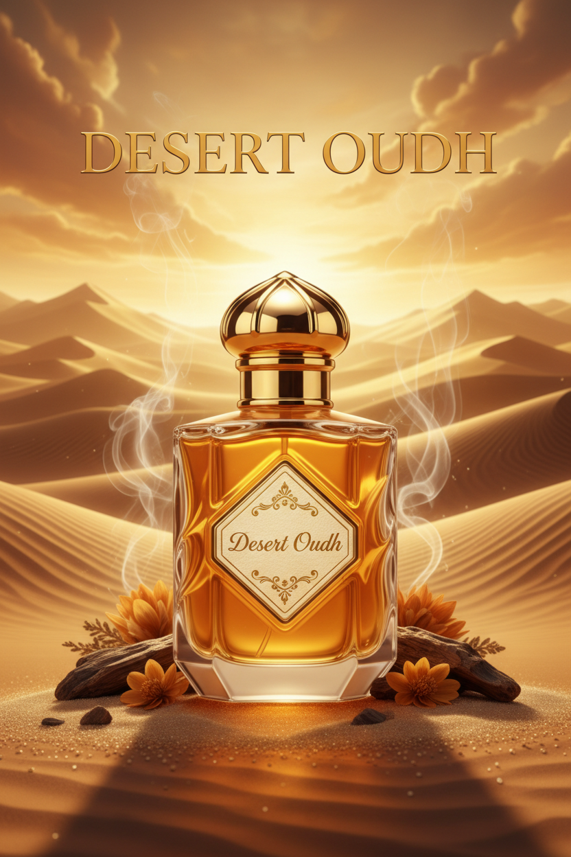 Picture of Desert Oudh perfume with words Desert Oudh at top of picture