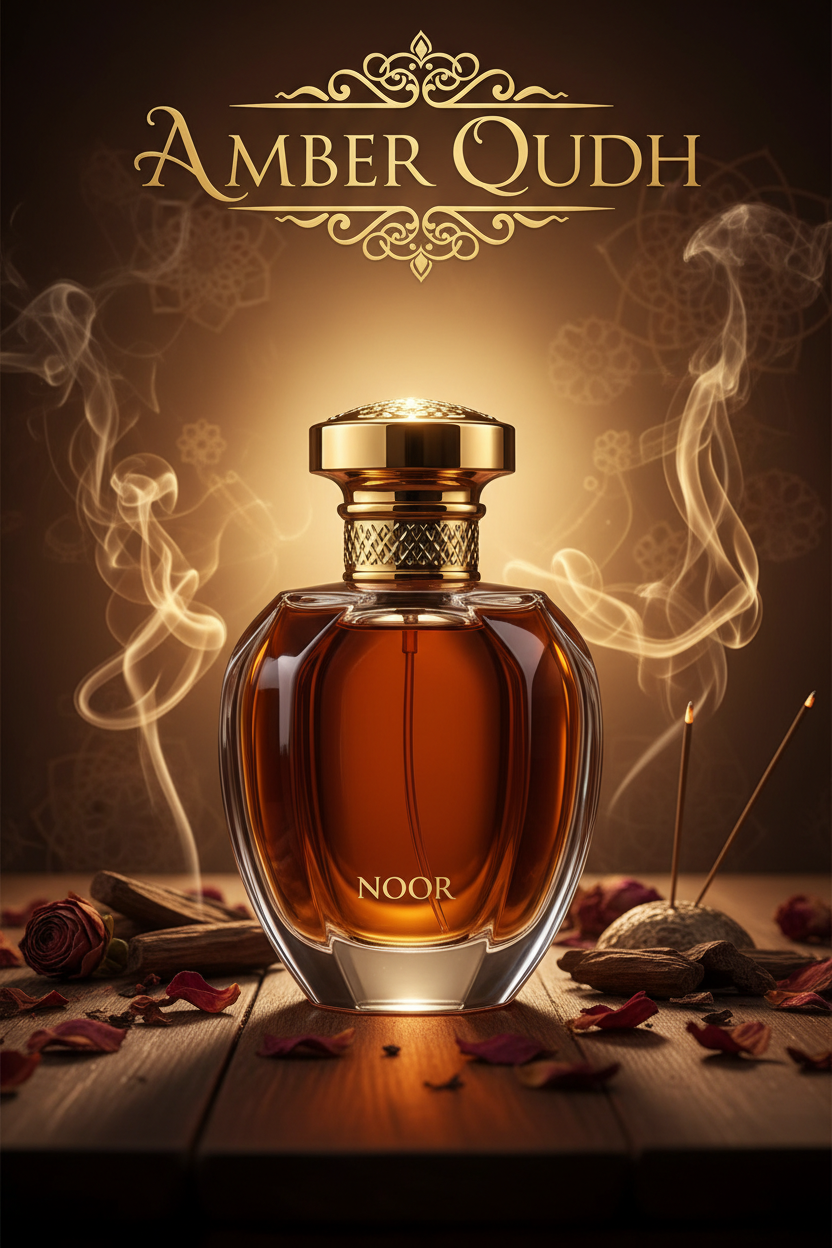 picture of perfume Amber Oudh with words Amber Oudh at top of picture