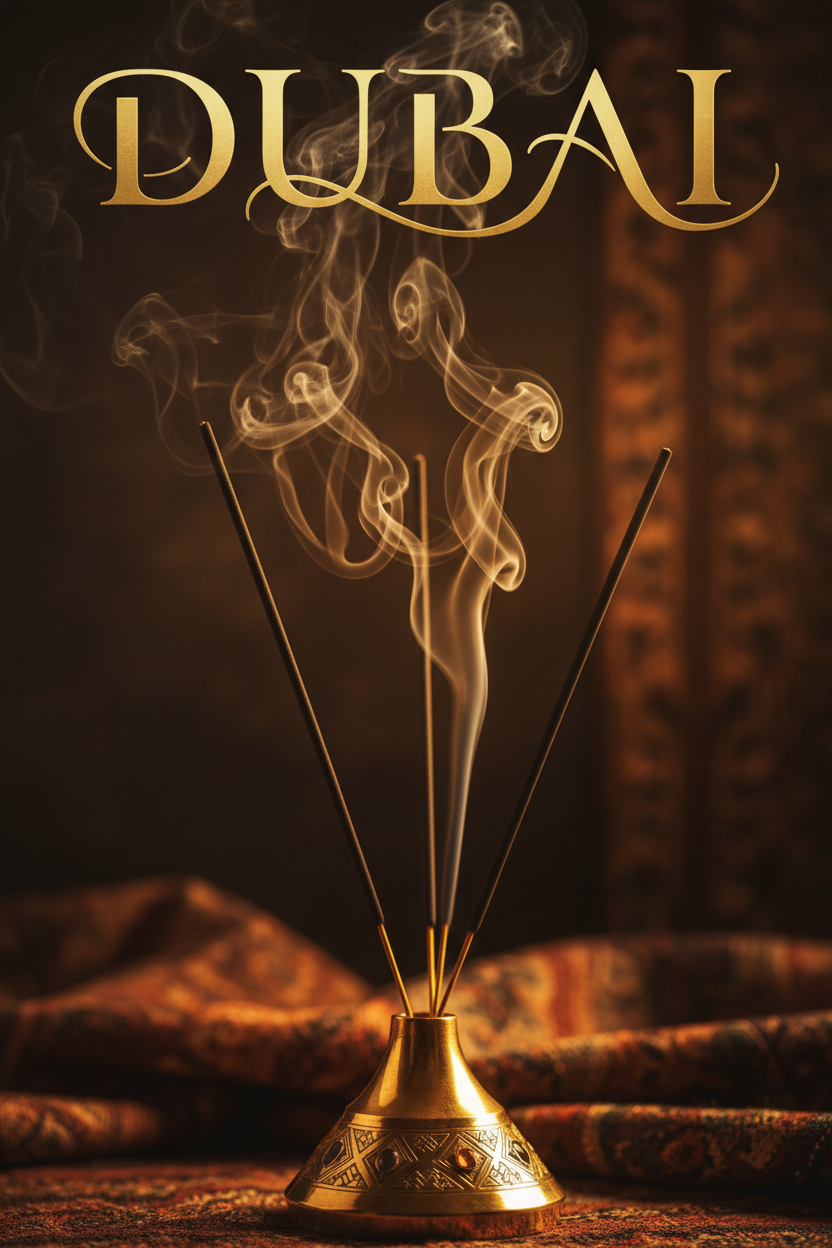 Picture of Premium Incense Burning with word Dubai at top of picture