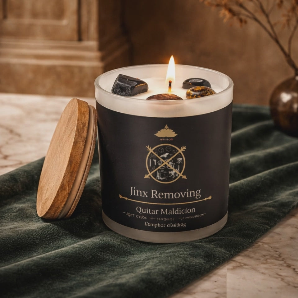 Jinx Removing Scented Glass Candle – Break Curses, Clear Blockages & Reclaim Your Power | Tiger's Eye, Camphor & Black Obsidian | Soy Blend