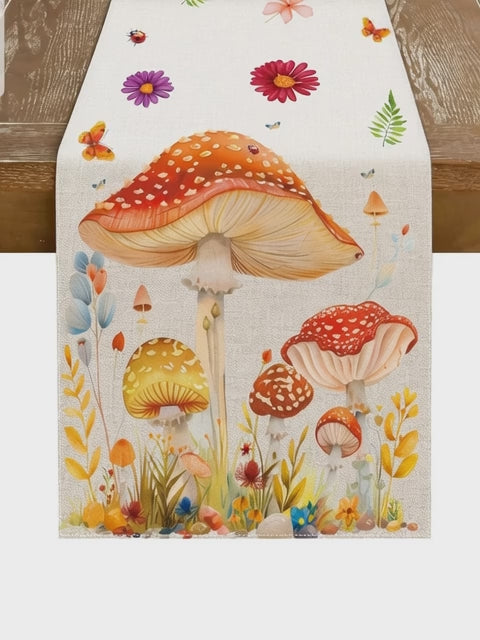 Woodland Mushroom Table Runner – 72" Boho Forestcore Decor for Kitchen or Altar