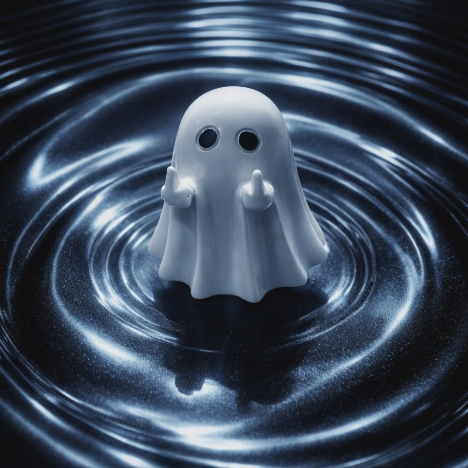 Middle Finger Ghost Statue – Humorous Halloween Desktop Sculpture
