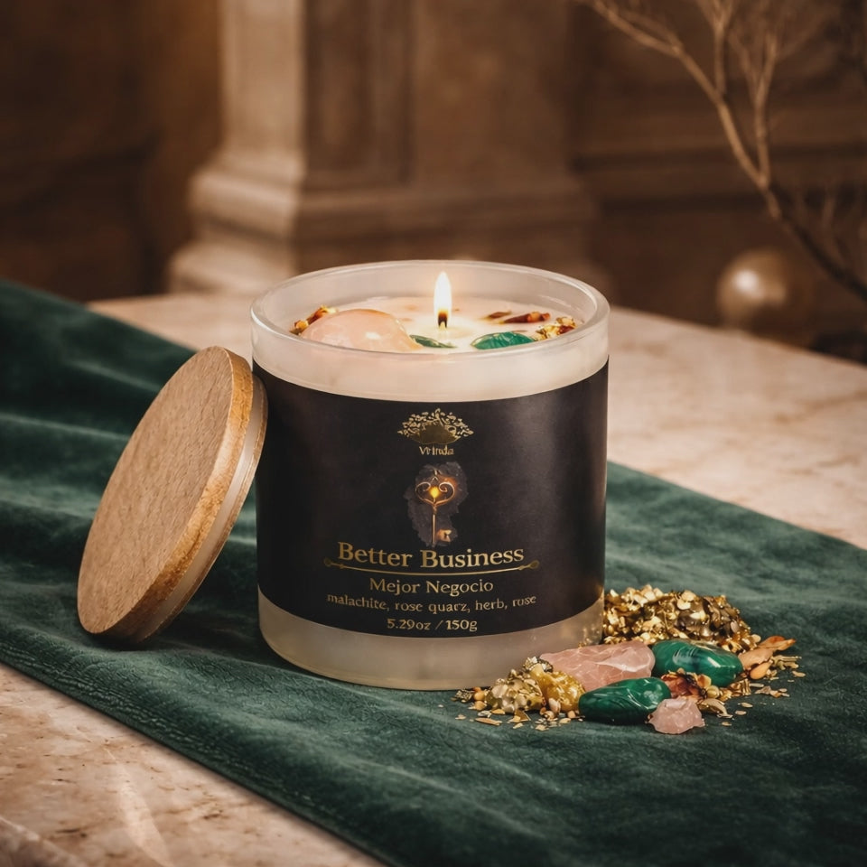 Better Business Scented Crystal Candle | Malachite & Rose Quartz | Soy Blend 5.29oz