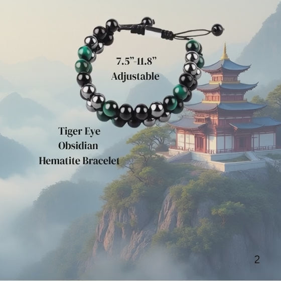 Protective & Centering Bracelet – Hematite, Obsidian & Tiger Eye Natural Stones