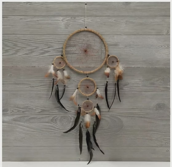 Natural Feather Dreamcatcher | 26.5" | Boho Wall Hanging | Sacred Sleep & Dream Protection